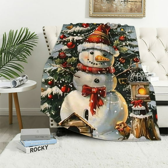 Creowell Christmas Blanket for Bed, Festive Throw Blanket for Kids and Adults - Super Soft Snowman Blanket Throw Blanket for Snow Lovers - Queen Size Blanket 40x50in