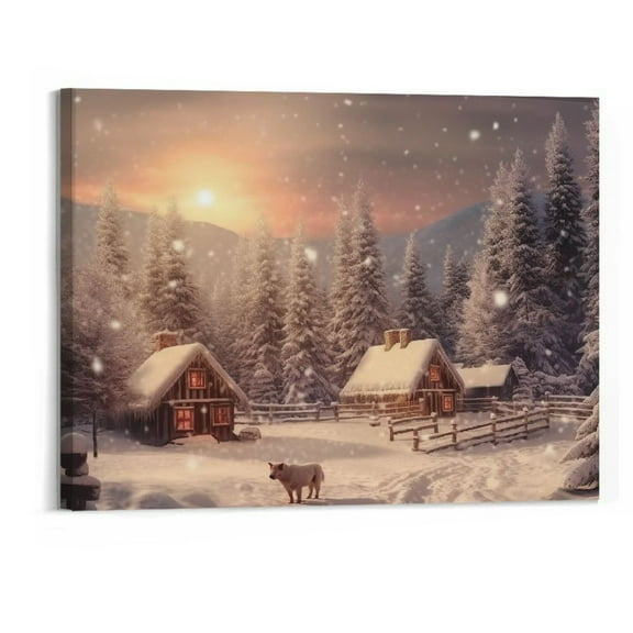 Creowell - Christmas Canvas Wall Art Decorations Christmas Winter Home Poster Picture Wall Decor Canvas Print,Framed for Living Room Bedroom - 20x16inch