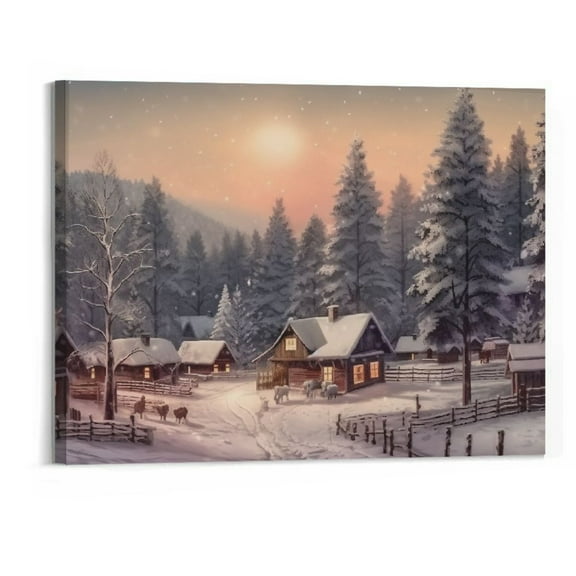 Creowell - Christmas Canvas Wall Art Decorations Christmas Winter Home Poster Picture Wall Decor Canvas Print,Framed for Living Room Bedroom - 20x16inch