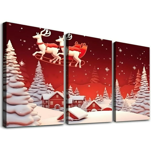 Creowell Christmas Decor in the Moonlight Wall Art Canvas 3 Piece Set 12x16x3pcs