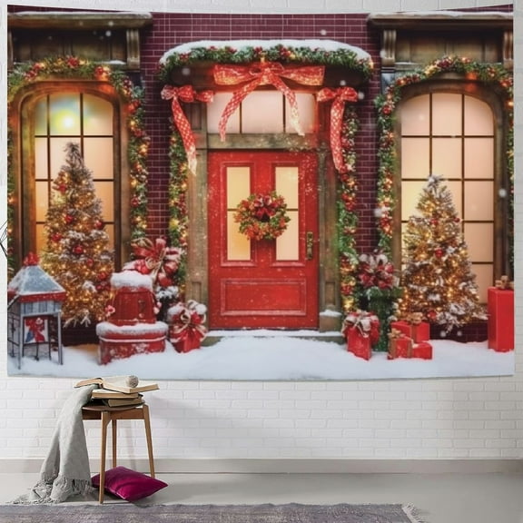 Creowell Christmas Decorations Lights Wreath Tapestry Wall Decor Blanket for Home Dorm 4 Sizes Short Plush Fabric Easy to Hang Vivid Design 40x30inch