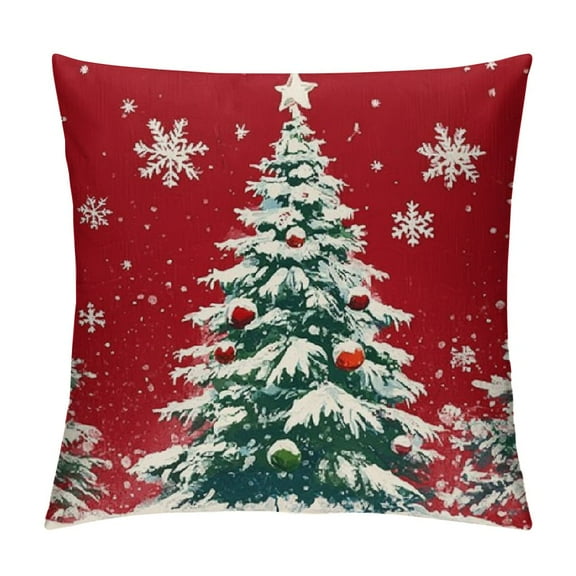 Creowell Christmas Pillow Cover Snowman&amp;Merry Christmas Pine Tree Decorative Throw Pillows Snowflake Winter Home Decor Pillowcase Holiday Cushion Case for Sofa Couch 12x12in