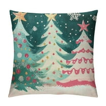 Creowell Christmas Pillow Cover Watercolor Christmas Tree Stars Decoration Holiday Farmhouse Winter Pillow Case for Sofa Couch Decor 12x12in