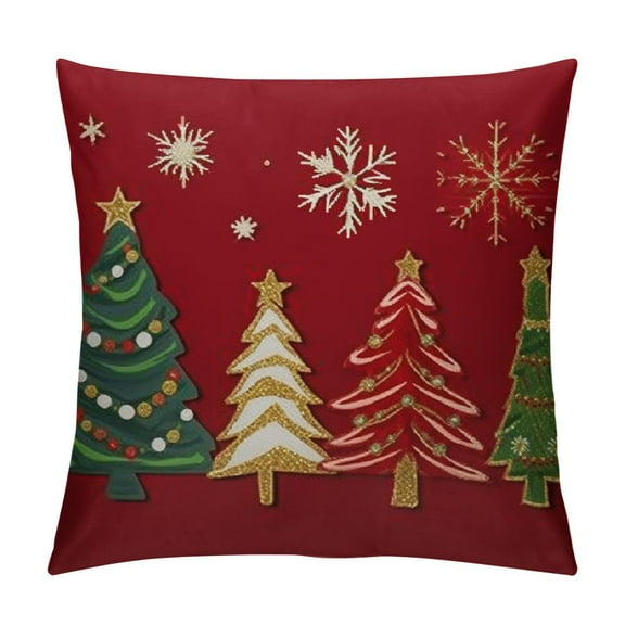 Creowell  Christmas Pillow Covers Christmas Tree Decorative Red Throw Pillows Winter Christmas Decor for Home Couch
