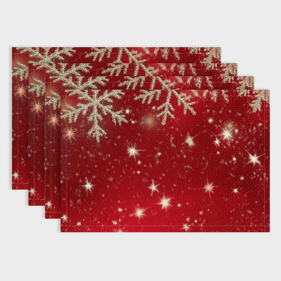 Creowell Christmas Placemats Set of 4, Xmas White Snowflake and Red Background Table Mat Placemat Heat Resistant Non Slip Line for Holiday Party Dining Table Kitchen Decor 18x12in