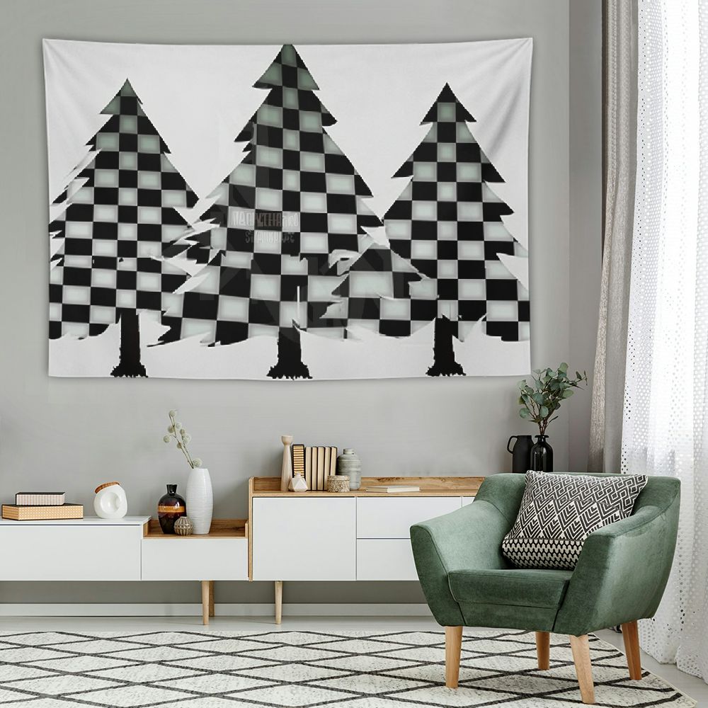 Creowell Christmas Tapestry Wall Hanging Black and White Plaid Xmas