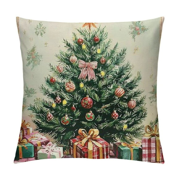 Creowell Christmas Throw Pillow Covers - Pink Holiday Decorative Cushion Covers with Nutcracker Christmas Tree - for Home Sofa Couch Bed Decor 12x12in