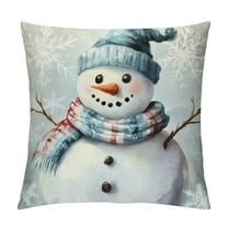Creowell Christmas Throw Pillow Covers, Snowman Joy Snowflake Winter Holiday Buffalo Plaid Pillow Cushion Cases for Home Sofa Bed (Light Blue) 12x12in