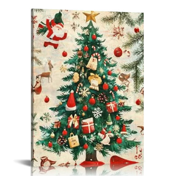 Creowell Christmas Tree Santa Claus Canvas Wall Art Home Decor 12x16in