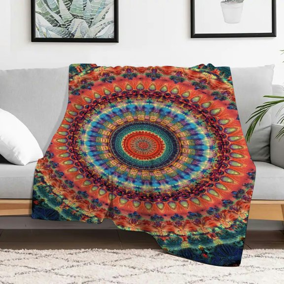 Creowell Circular Design Psychedelic Art Lightweight Flannel Blanket 40x50in