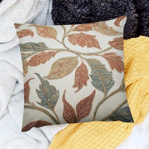 Creowell Classical Jacquard Beige Leaf Pattern Square Decorative Throw Pillow Case Cushion Cover 24x24in