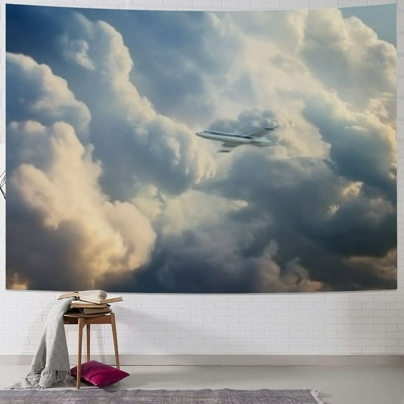 Creowell Clouds Tapestry, Majestic Rain Storm Clouds Over The Sky High Above The Ground Environment Scenery, Wide Wall Hanging for Bedroom Living Room Dorm 50x40inch