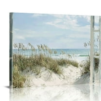 Creowell  Coastal Beach Picture Wall Art: Beach Theme Window Canvas Art Prints Seascape Artwork for Bedroom 20x16 in/16x12 in