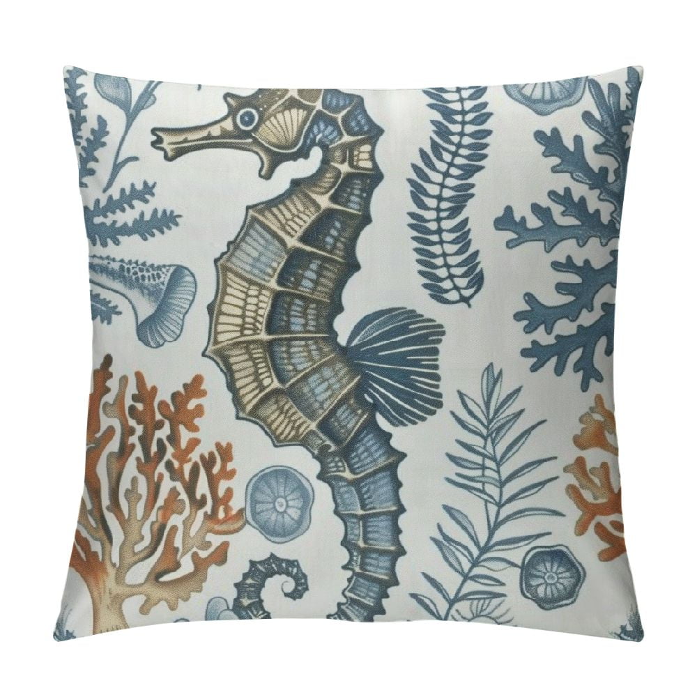 Creowell Coastal Beach Seahorse Starfish Shell Ocean Pillow Covers