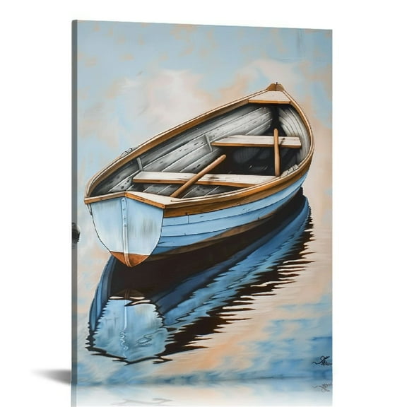 Creowell Coastal Canvas Wall Decor Painted Blue Sailing Boat Painting Square Pictures Modern Abstract Nautical Artwork for Living Room Bedroom Bathroom Decoration 16x20 in / 12x16 in