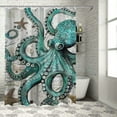 thumbnail image 1 of Creowell  Coastal Nautical Shower Curtain Teal Octopus Tentacle Vintage Starfish Seashell Watercolor Marine Life Beach Themed Bathroom Decor Fabric Curtains with Hooks White, 1 of 7