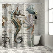 Creowell  Coastal Nautical Shower Curtain Vintage Seahorse Seashell Starfish Watercolor Marine Life Beach Themed Bathroom Decor Fabric Curtains with Hooks White