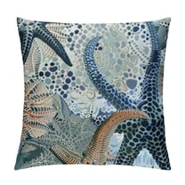 Creowell  Coastal Pillow Covers,Ocean Beach Seashell Coral Starfish Throw Pillow Cases Square Pillowcases for Home Decorative Living Room Sofa Bedroom Outdoor Double-Sided Design White