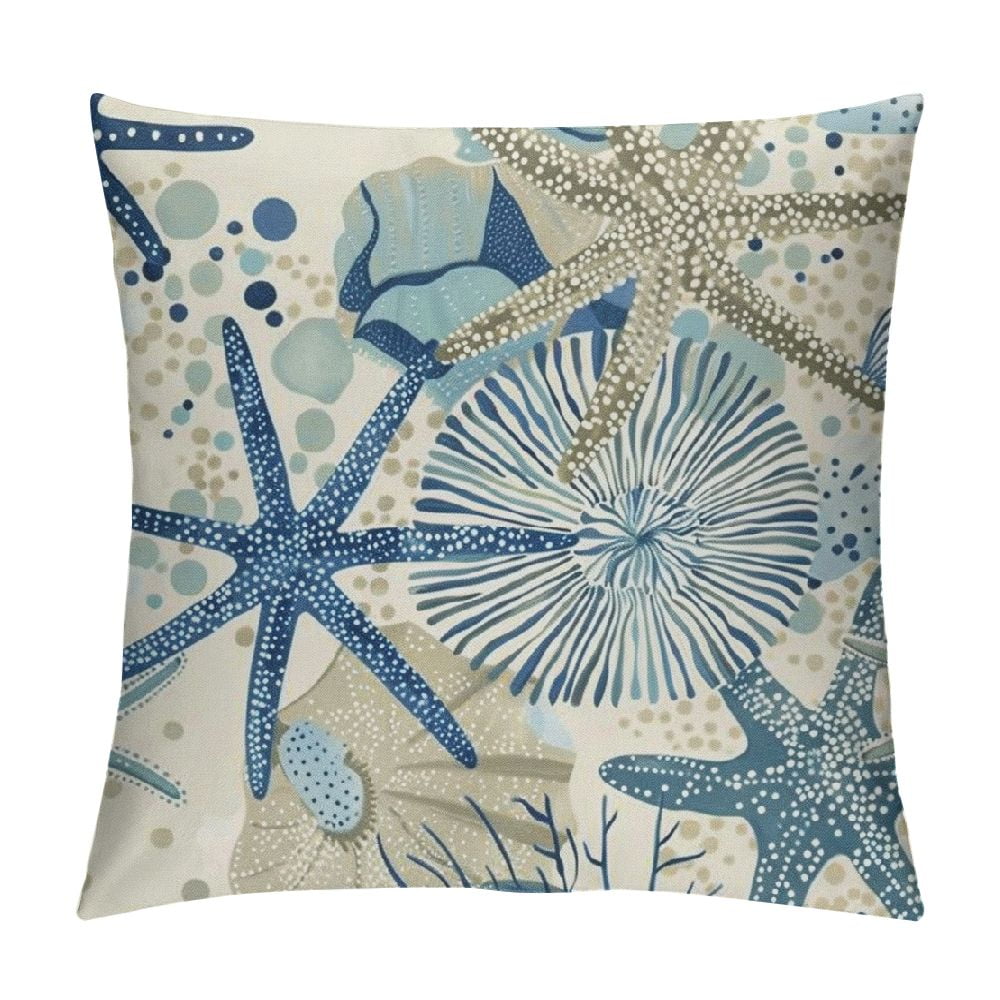 Creowell Coastal Pillow Covers Starfish Ocean Themed Beach Decor Throw Pillows Turquoise Navy