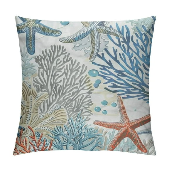 Creowell Coastal Throw Pillow Cover Multi Size,Summer Ocean Themed Pillow Covers Square Seashell Starfish Beach Pillow Cases Cushion for Bedroom Home Sofa Decoration
