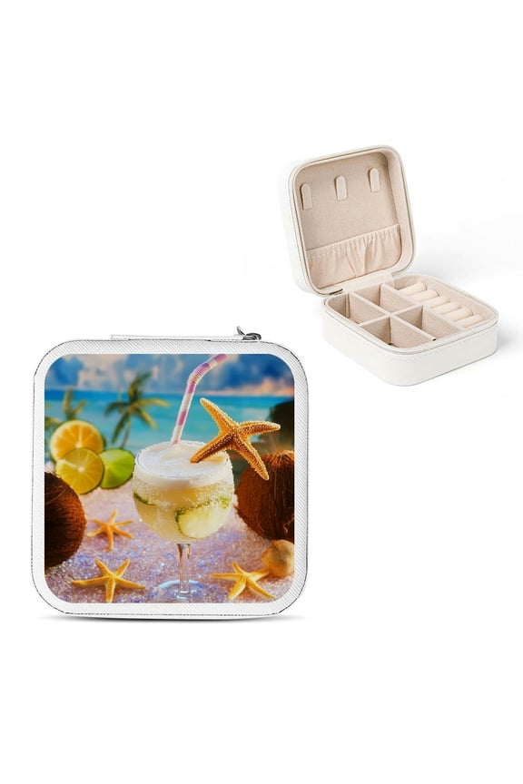 Cocktails Starfish Coconut Travel Jewelry Box Organizer Necklace Ring Earring Storage Case White