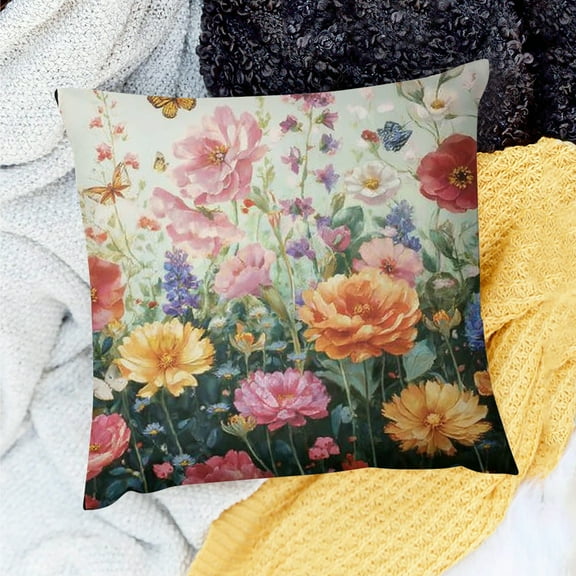 Creowell  Colorful Flower Throw Pillow Covers  Botanical Floral Pillow Case   Square Cushion Covers for Sofa Couch Bed Decor 18x18in