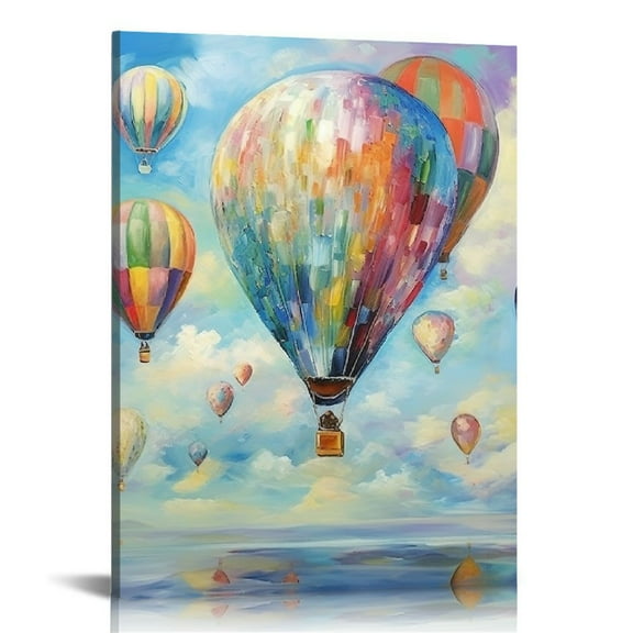 Creowell Colorful Hot Air Balloon Decor Wall Art Watercolor Balloon Decor Wall Art Hot Air Balloon Pictures Canvas Painting Framed Artwork for Living Room Bathroom Bedroom 16x20 in/12x16 in