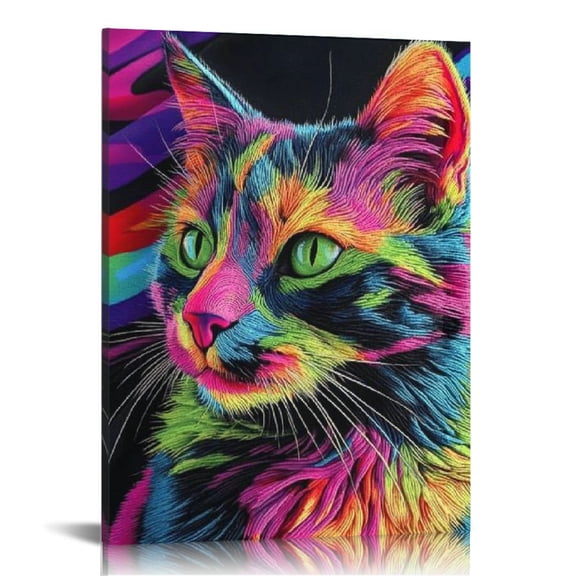 Creowell Colorful Psychedelic Cat Wall Decor Canvas Art 12x16 12x16in