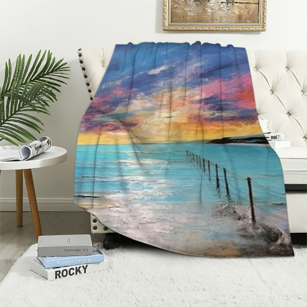 Creowell Colorful Sky Flannel Throw Blanket for Sofa Couch All Seasons