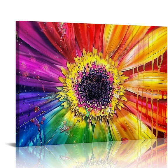 Creowell Colorful Wall Art Bedroom, Colorful Daisy Wall Art Living Room, Large Floral Painting Print Wall Art Decor, Retro Flower Watercolor Picture for Bathroom Dining Room Home, 20x16 in/16x12 in