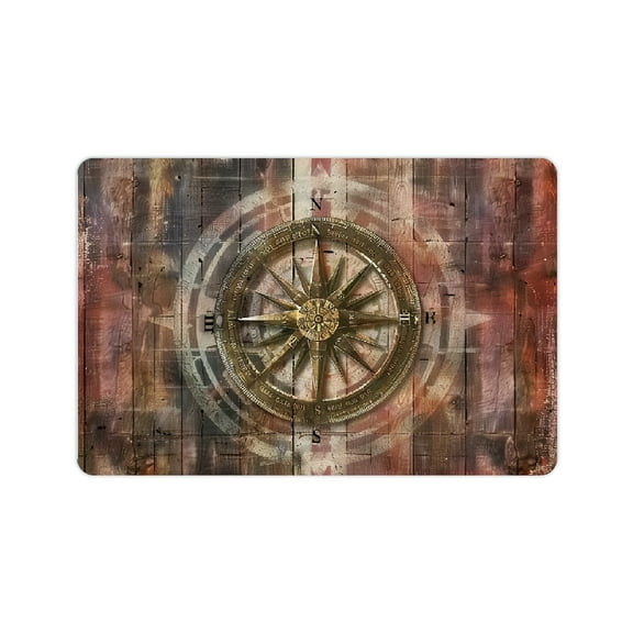 Creowell Compass Wooden Wall Diatom Mud Mats Non-Slip Home Decor 24x16in