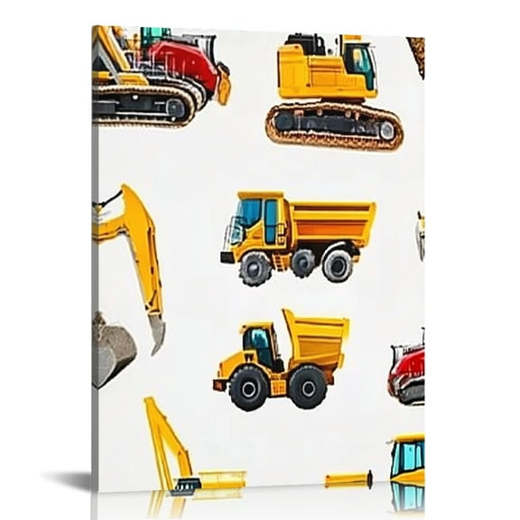Creowell Construction Vehicles Canvas Wall Art Decor for Home 16x20in