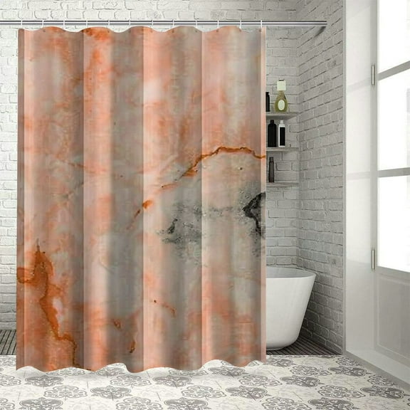 Creowell Coral Shower Curtain Peach Colored Marble Shower Curtains for Bathroom Abstract Bathroom Decor Hooks 60x72