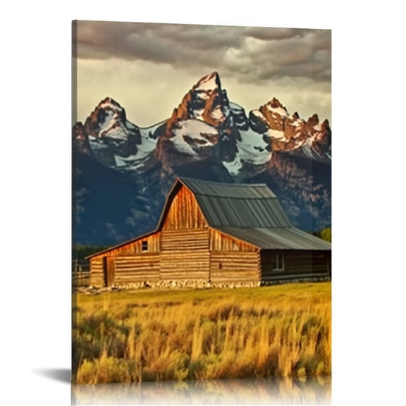 Creowell Country Paintings for Wall Grand Canyon Picture Art Nature Landscape Artwork Log Cabin Modern Wall Art Home Decorations for Living Room Framed Ready to Hang -16x20 in/12x16 in