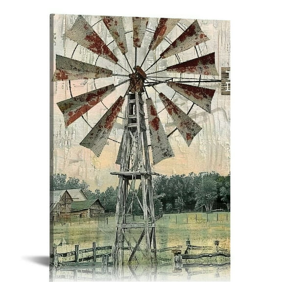 Creowell Country Windmill Old Barn Wall Art Farmhouse Farm Pictures Wall Decor Rustic God Says You Are Canvas Prints Artwork For Bathroom Living Room Kitchen Bedroom Framed 12x16 in