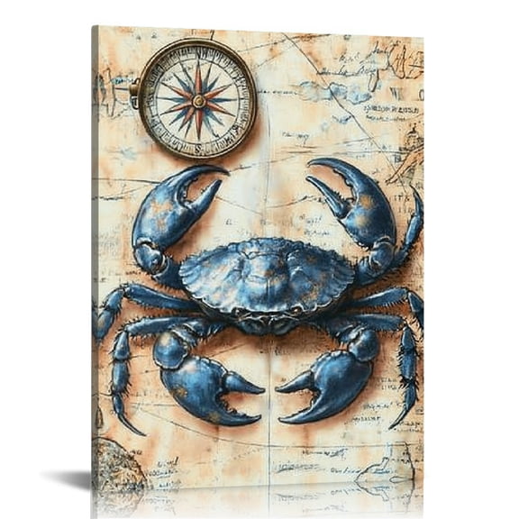 Creowell Crab Canvas Wall Art Decor for Home Living Room Bedroom Office, Perfect Gift for Various Occasions, Unique Design for Wall Decor 12x16in
