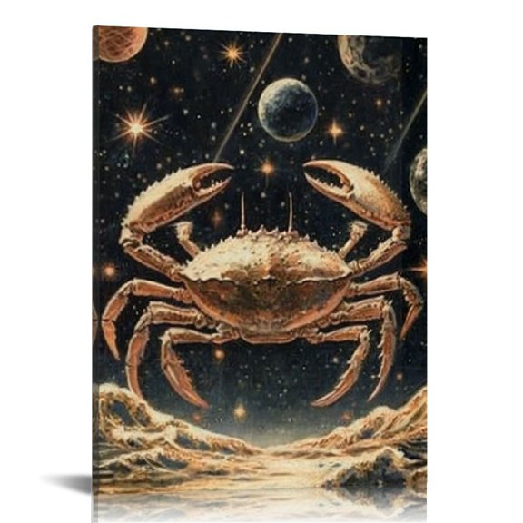 Creowell Crab Stars Planets Print On Canvas Art Modern Home Decor Living Room Bathroom Bedroom Office 12x16/16x20 Inches 12x16in