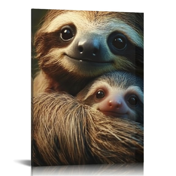 Creowell Cuddling Sloth Canvas Wall Decor for Home Office Bedroom 12x16in