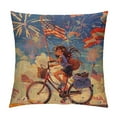 thumbnail image 1 of Creowell Cushion Case Outdoor Home Decor 4th of July Independence Day Pillow Cover 4th July Celebration Retro Girl Ride Bicycle Fireworks Decorative Pillow Home Sofa Decor Pillowcase White, 1 of 5