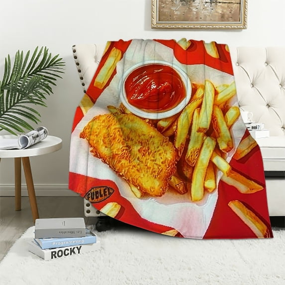 Creowell Custom Chicken Nuggets French Fries Blanket Throw Super Soft and Cozy Blankets for Home Decoration, Couch, Bed, Sofa Small for Kids for All Seasons 60x80in
