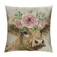 thumbnail image 1 of Creowell Cute Animals Throw Pillow Cover Spring Summer Farmhouse  Yak Bison Buff with Rose Flower Green Leaves Pillow Cases 18x18 Inches Square Cushion Cover, Brown, 1 of 5