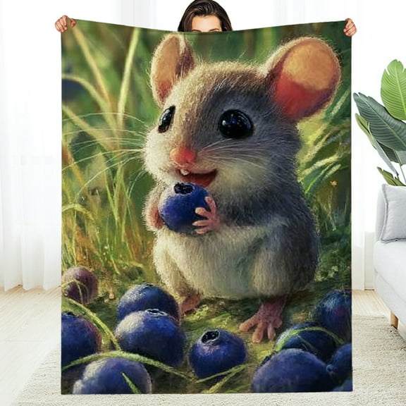 Creowell Cute Blueberry Mouse Blanket, Cozy Adorable Rat Throw Blanket, Soft Fuzzy Blankets for Travel Home Decor, All Season Lightweight Couch Bed Cover, Gifts for Women Adults Kids 60*80in