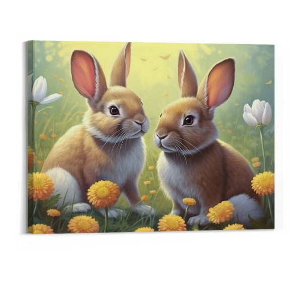Creowell Cute Bunny In Flower Story Poster Art Print - Framed Painting Wall Artwork, Wall Decor for Classroom Home Kids Room Wall Decor, Cute Mural Gift 20x16 Inch