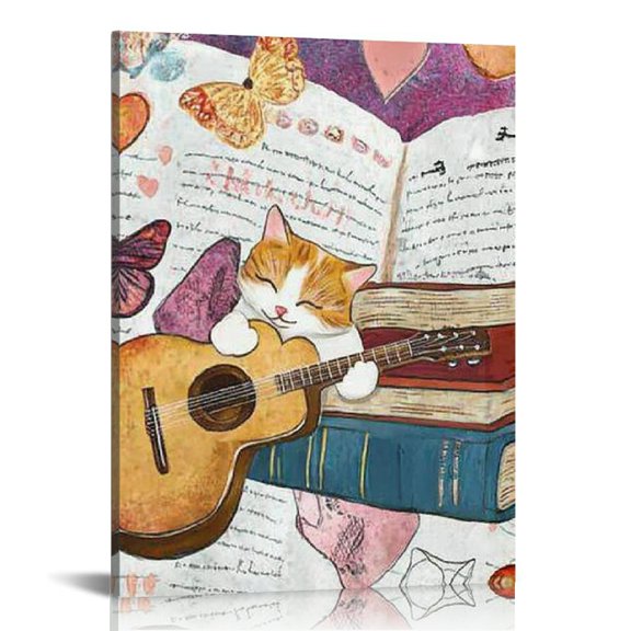 Creowell Cute Cat Art Modern Canvas Prints Wall Art for Home Decor Living Room Bathroom Bedroom Office, Perfect Gift for Mother's Day 12x16in