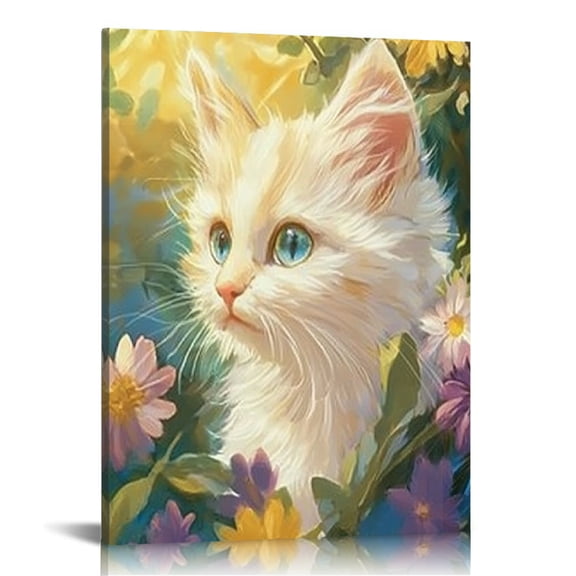 Creowell Cute Cat Flowers Fantasy Art Canvas Wall Art Home Decor 16x20in