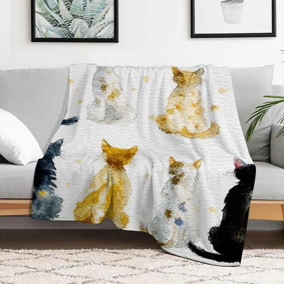 Creowell Cute Cat Lightweight Flannel Blanket for Home Leisure, Couch, Bed, Sofa - Multifunctional Gift Blanket for Sofas, Travel, Camping, Beds, and Chairs 30x40in