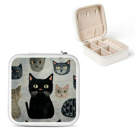 Creowell Cute Cat Mother's Day Gifts Jewelry Box for Necklace, Ring, Earring - Compact Size Travel Jewelry Organizer White
