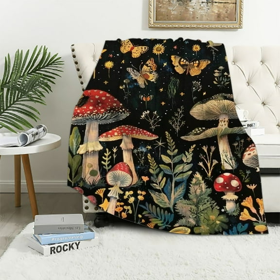 Creowell Cute Mushroom Throw Blanket Aesthetic,Witchy Gifts for Women,Gothic Gifts,Soft Cozy Warm Moth Witchy Blanket Throw for Women Men Teens Girls Boys Mom 40x50in