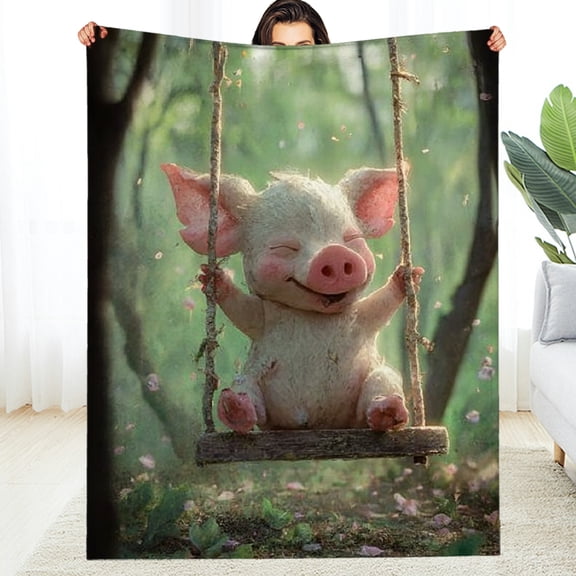 Creowell Cute Pig Blanket, Animal Pig Themed Blanket Gifts for Women, Soft Warm Lightweight Blankets for Living Room Home Travel Decor 30*40in