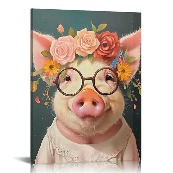 Creowell Cute Pig Canvas Wall Art Modern Prints for Home Decor Living Room Bathroom Bedroom Office 12x16in
